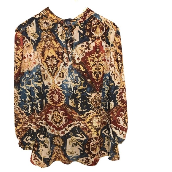 Vtg 90's Chaps Denim Ralph Lauren 2X Blouse Popover Top Persian Print Retro - Picture 5 of 7